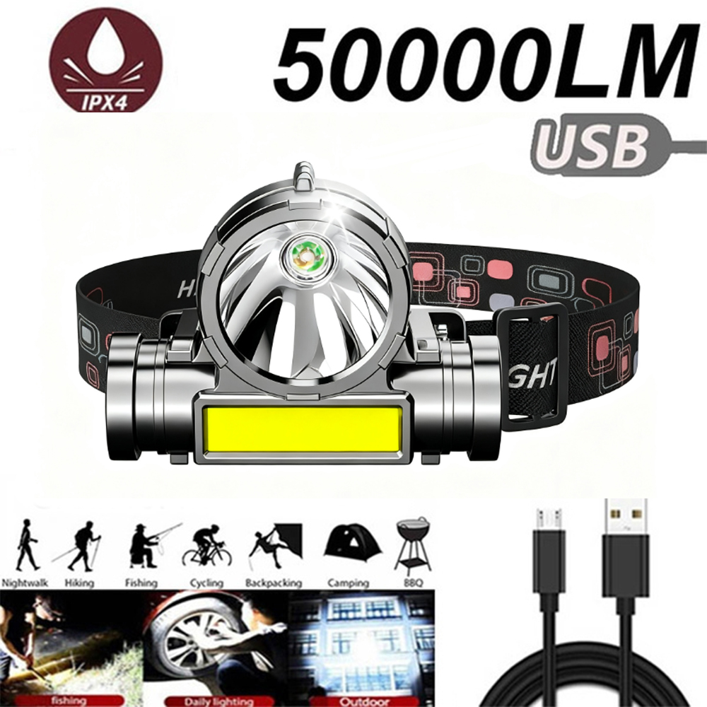 Outdoor Power Source - ไฟฉายคาดศีรษะ LED USB ชาร์จไฟได้ 1200mA ไฟหน้าทรงพลัง