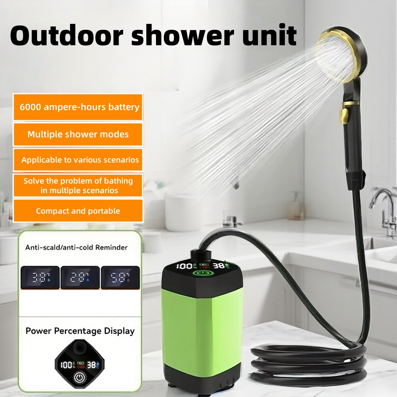 Outdoor Power For Camping - เครื่องอาบน้ำไฟฟ้าแบบพกพาสำหรับใช้งานกลางแจ้ง แบตเตอรี่ใช้งานได้นาน เหมาะสำหรับใช้ในสถานที่ตั้งแคมป์ ห้องน้ำ และสถานที่ก่อสร้าง