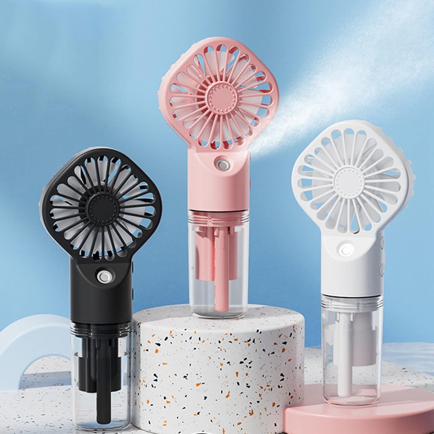 Outdoor Power Fan - พัดลมสเปรย์พกพาแบบพกพา เครื่องทำความชื้นขนาดเล็ก พัดลมพ่นหมอก 3 ความเร็ว ลมแรง