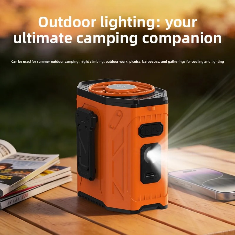 Outdoor Power Fan - พัดลมคล้องคอแบบพกพาสำหรับงานกลางแจ้ง แบตเตอรี่ 3600mAh ชาร์จซ้ำได้ พร้อมไฟ LED