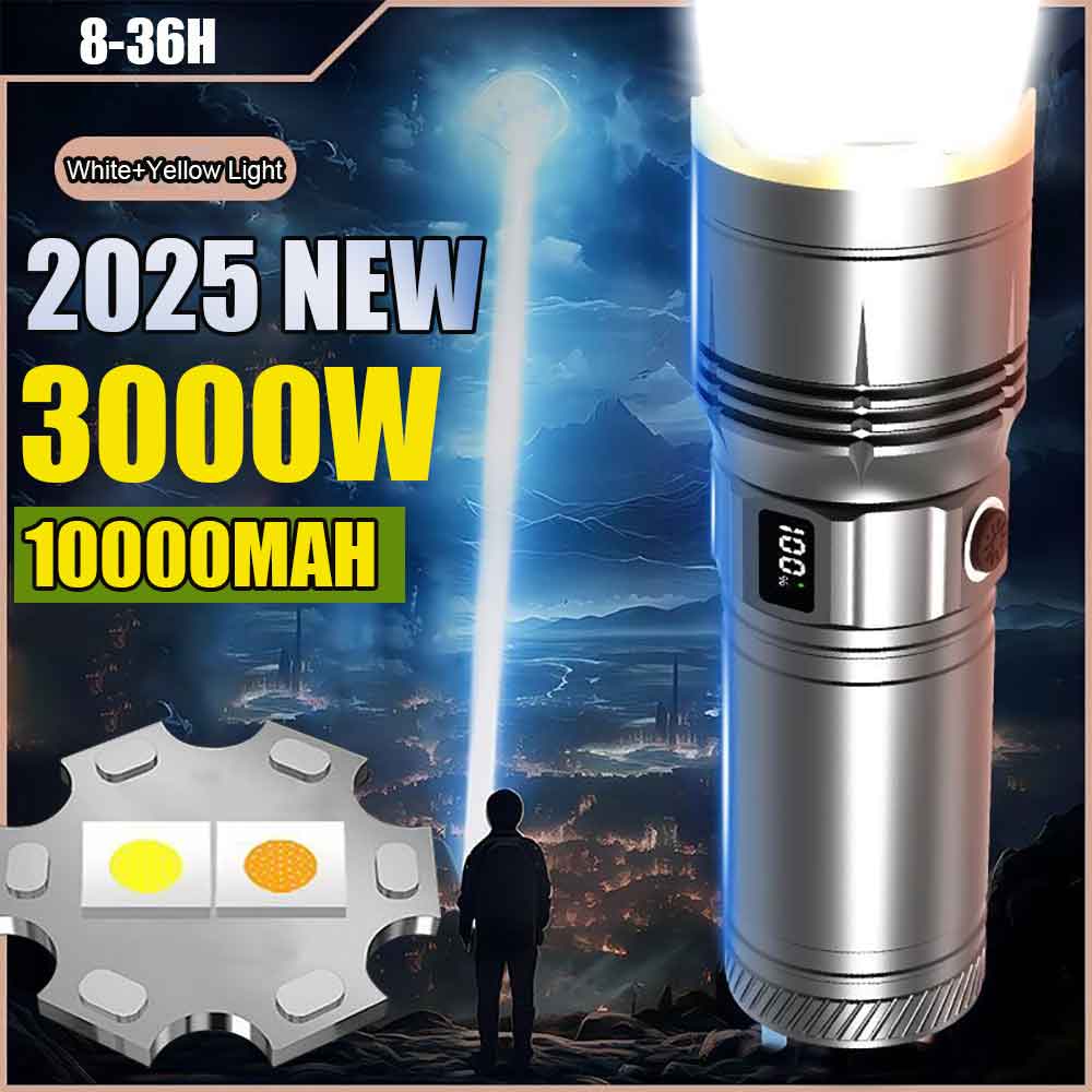 Outdoor Power Source - 2025 ใหม่ล่าสุด 10000 mAh สีขาวและสีเหลืองเลเซอร์แหล่งกําเนิดแสงคู่ไฟฉาย 3000W